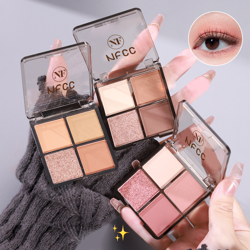 Paleta de maquillaje de sombras de ojos mate y brillante de 4 colores