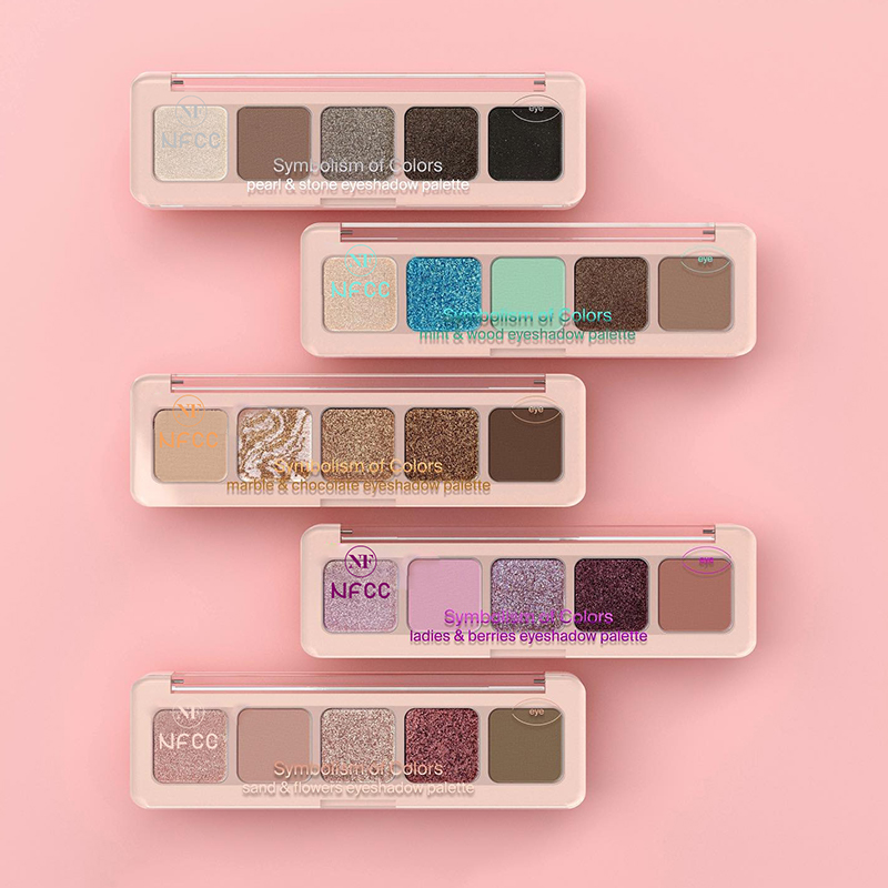 Paleta de sombras de ojos mate brillante portátil de 5 colores