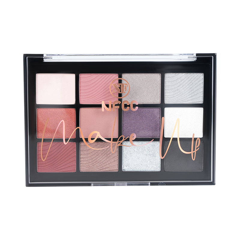 Paleta de sombras de ojos matas y brillantes calientes de color cálido y brillo