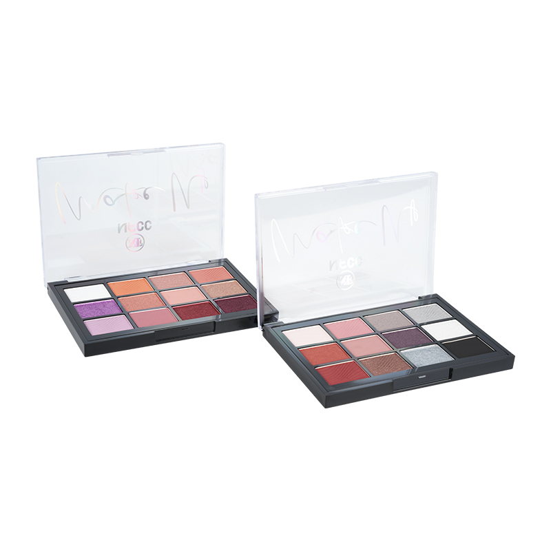 Paleta de sombras de ojos matas y brillantes calientes de color cálido y brillo